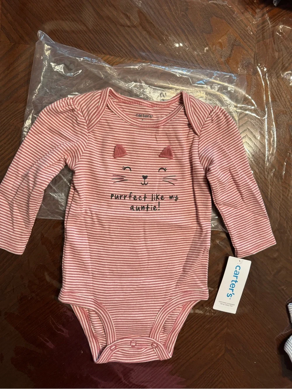 Carter's Blue & Pink Striped Long-Sleeve Baby One-Pieces with Heart and Kitty